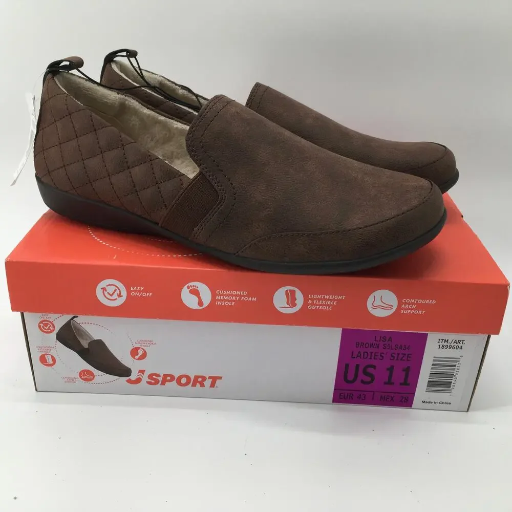 NEW IN BOX J/Sport Lisa Loafers Brown Quilted Comfort Womens 11 Slip On Shoe